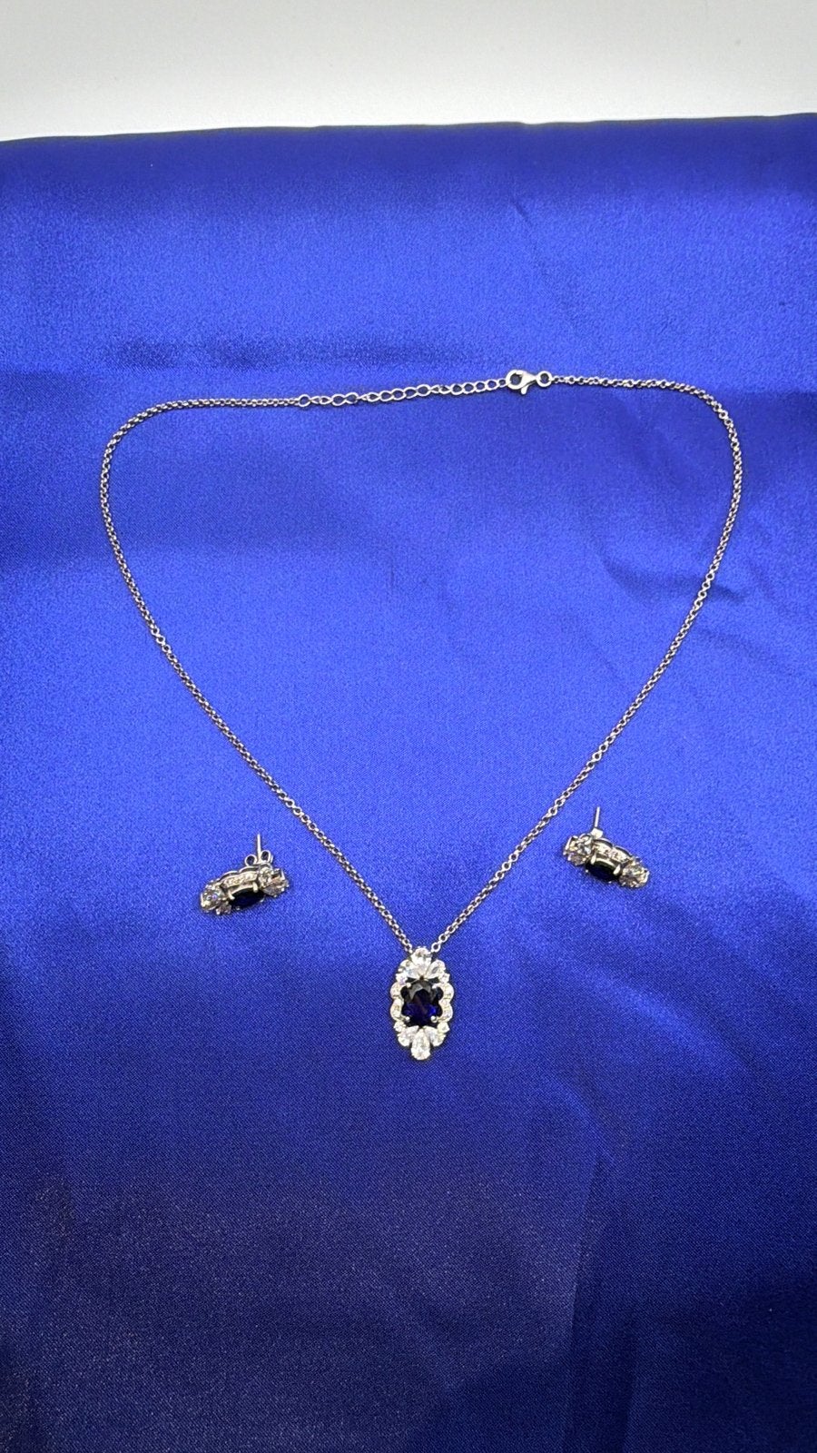 Zilveren Sieradenset - Ketting & Oorbellen - Saffier, Blauw, Ophalen of Verzenden, Zo goed als nieuw, Met edelsteen