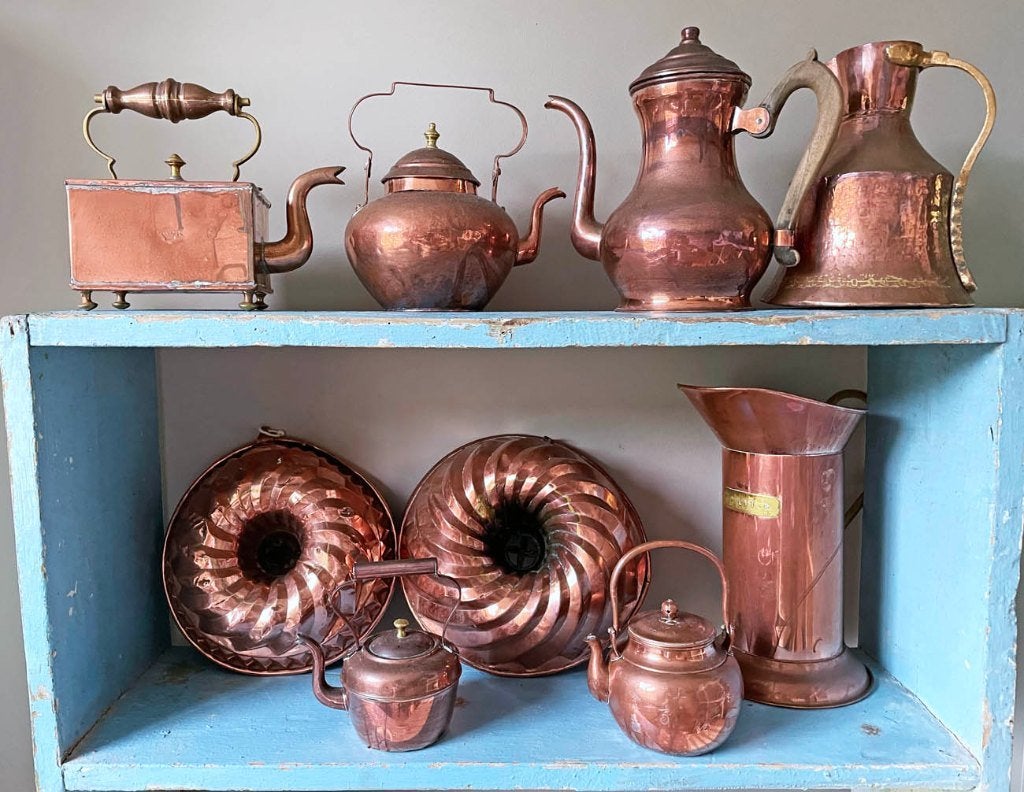 Verzameling Rood Koper ,19e eeuws  Ketel , en Japans Theepot, Antiek en Kunst, Antiek | Koper en Brons, Ophalen of Verzenden, Koper