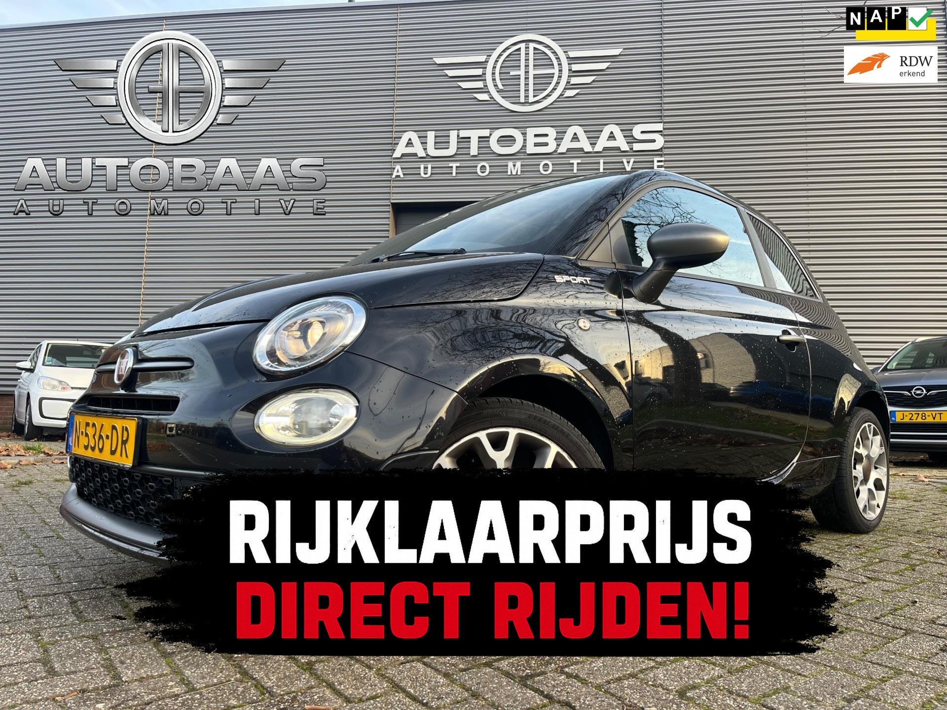 Fiat 500 1.0 Hybrid Sport *APK 09-2027* NL-AUTO+NAP+1EIG+NAV, Auto's, 4 stoelen, Zwart, Origineel Nederlands, Bedrijf