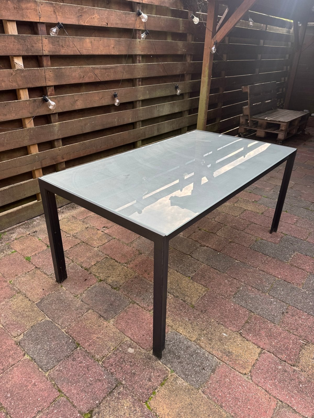 Hartman tuintafel met glazen blad, Ophalen, Gebruikt, Rechthoekig, Metaal