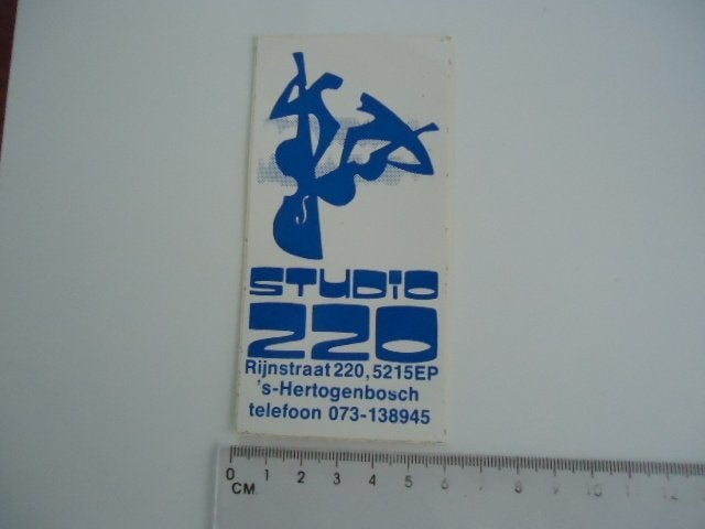 sticker oud Den Bosch STUDIO 220 rijnstraat muziek retro, Verzenden, Zo goed als nieuw, Bedrijf of Vereniging