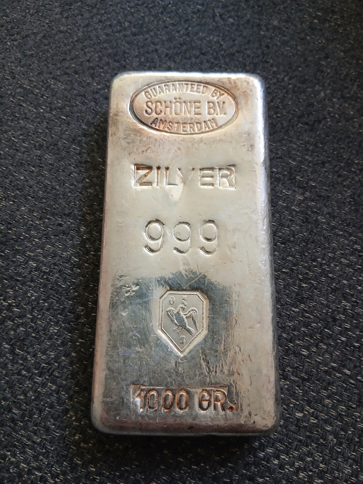 Zilverbaar 1000 gram 999 puur Zilver Schone BV Amsterdam, Ophalen, Zilver