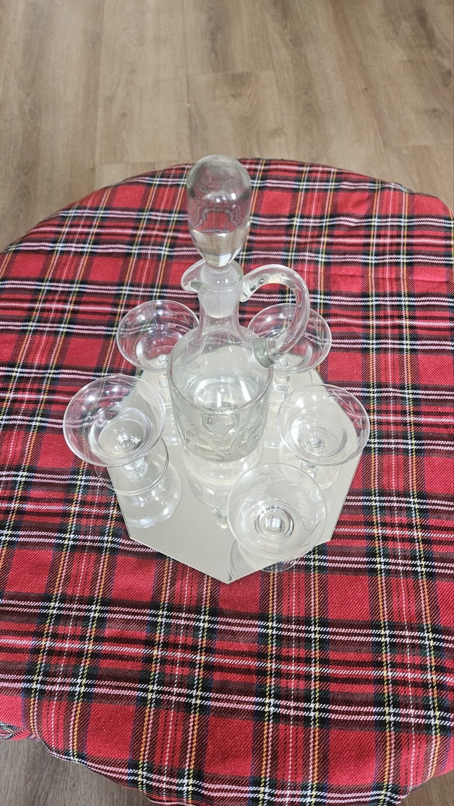Vintage Glazen Karaf en Glaasjes Set op Spiegelblad, Ophalen