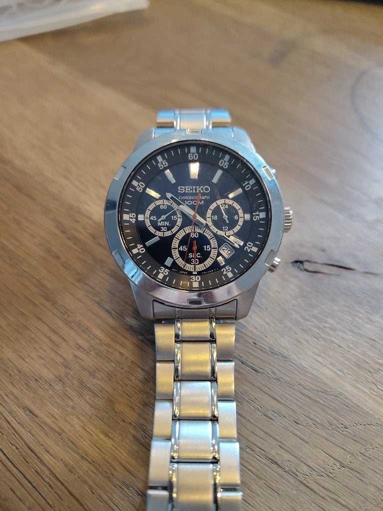 Seiko Chronograph 100m, Ophalen, Staal, Polshorloge, Zo goed als nieuw