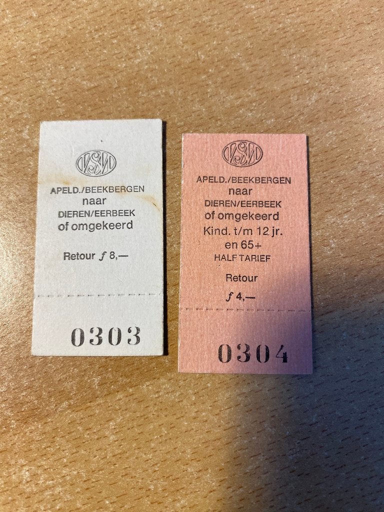 treinkaartje apeldoorn beekbergen 2 stuks, Tickets en Kaartjes, Trein, Bus en Vliegtuig, Eén persoon, Bus, Metro of Tram, Nederland