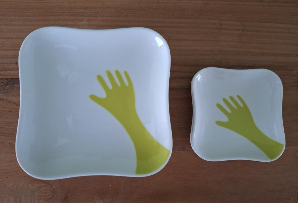 Villeroy en Boch 8 gebaksbordjes, 2 teatips Happy Hands kiwi, Ophalen of Verzenden, Zo goed als nieuw, Bord(en), Overige stijlen