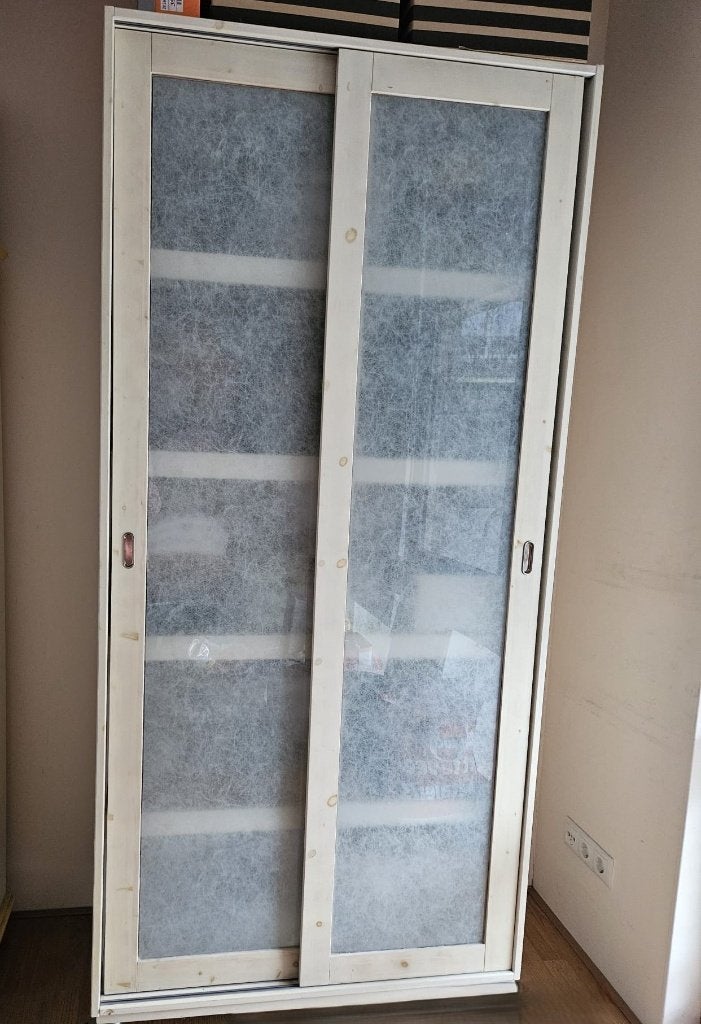 White wash grenen schuifdeurkast 55x100x200 cm (VT Wonen), Ophalen, Modern, 150 tot 200 cm, 50 tot 75 cm