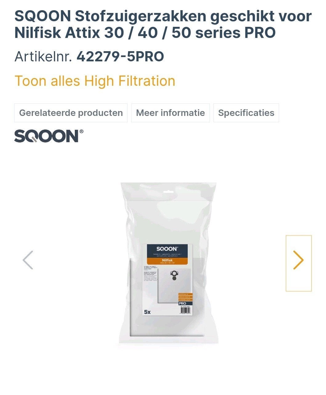 SQOON Stofzuigerzakken voor Nilfisk Attix 30/40/50 PRO (5x), Stofzak, Nieuw, Ophalen of Verzenden, Industriële stofzuiger