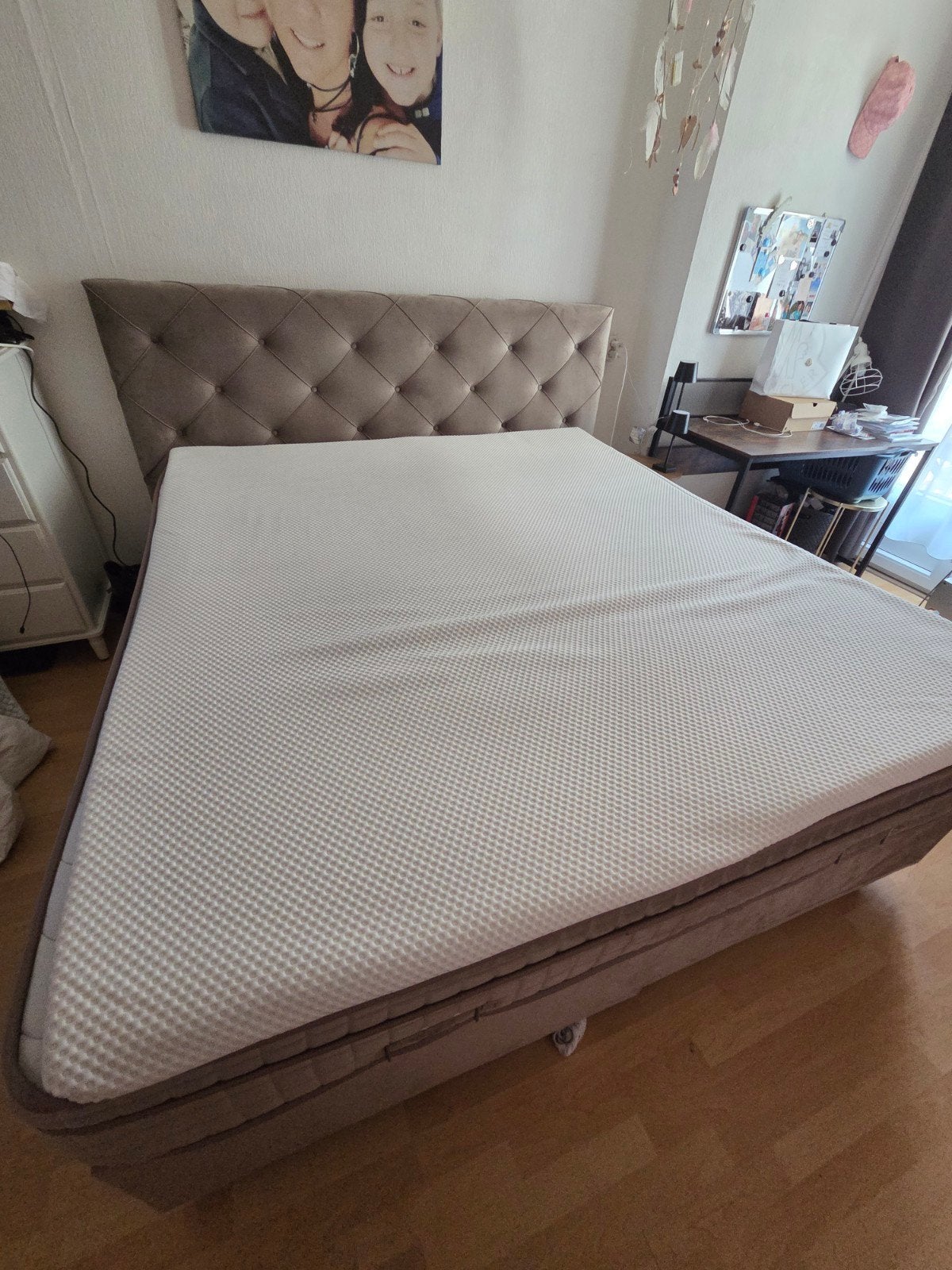 Boxspring 180x200  met opbergruimte en topper, Huis en Inrichting, Slaapkamer | Bedden, Ophalen, Gebruikt, Beige, Tweepersoons