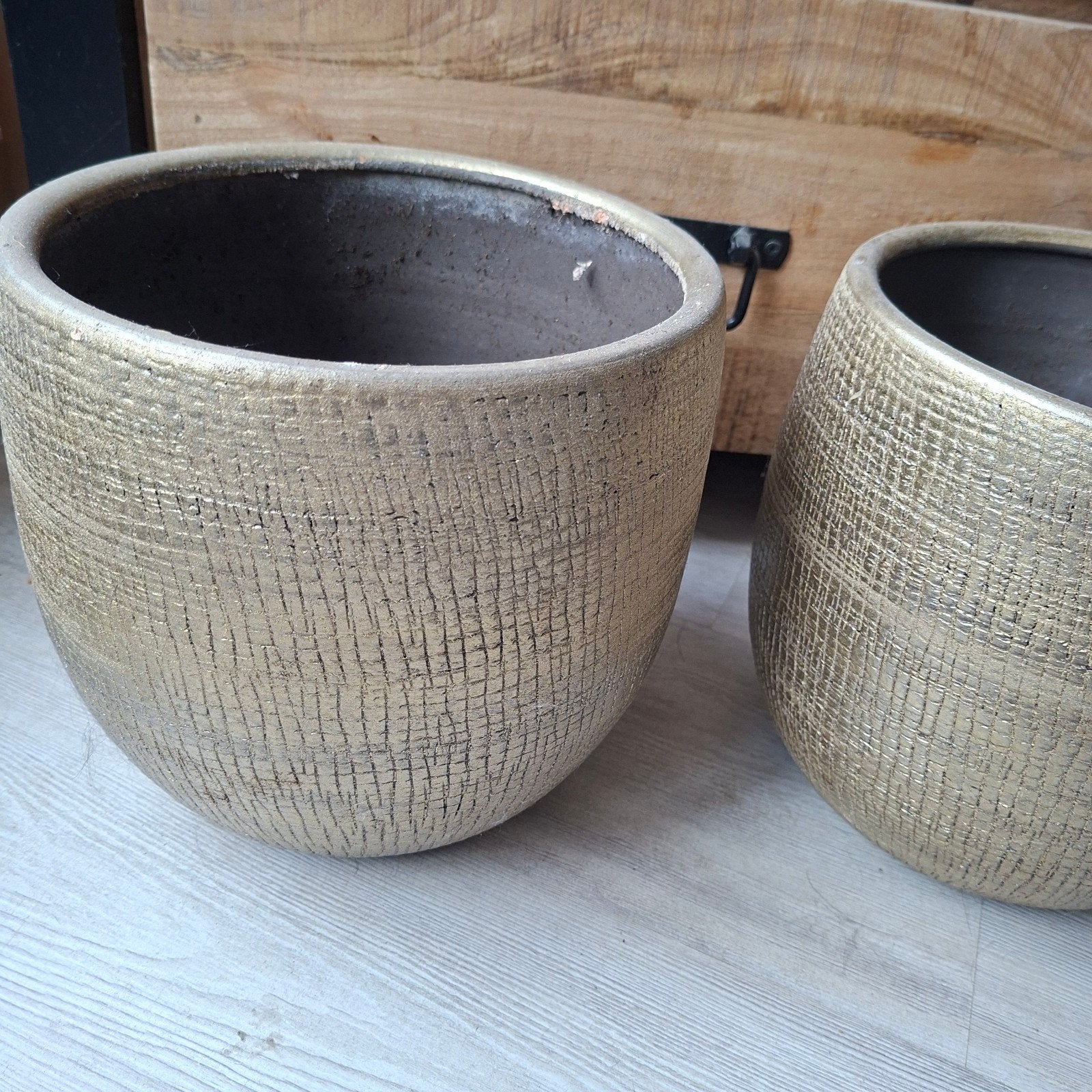 Gouden potten 2 stuks, Tuin en Terras, Bloempotten, Ophalen, Rond, Aardewerk, Minder dan 40 cm