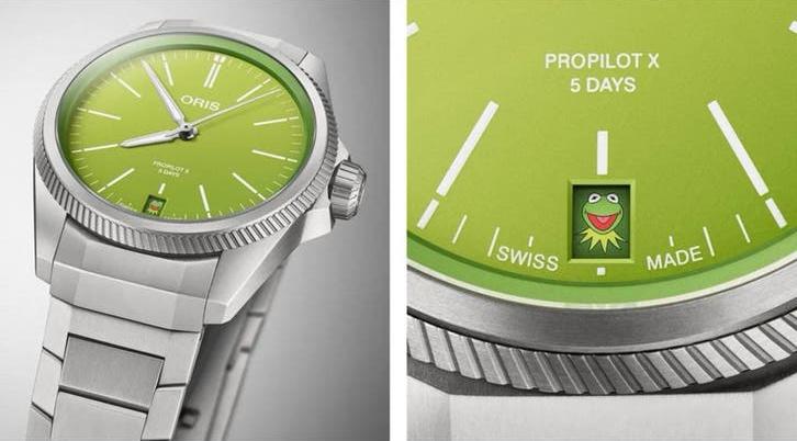 Oris Propilot x Kermit, Sieraden, Tassen en Uiterlijk, Horloges | Heren, Nieuw, Polshorloge, Overige merken, Overige materialen