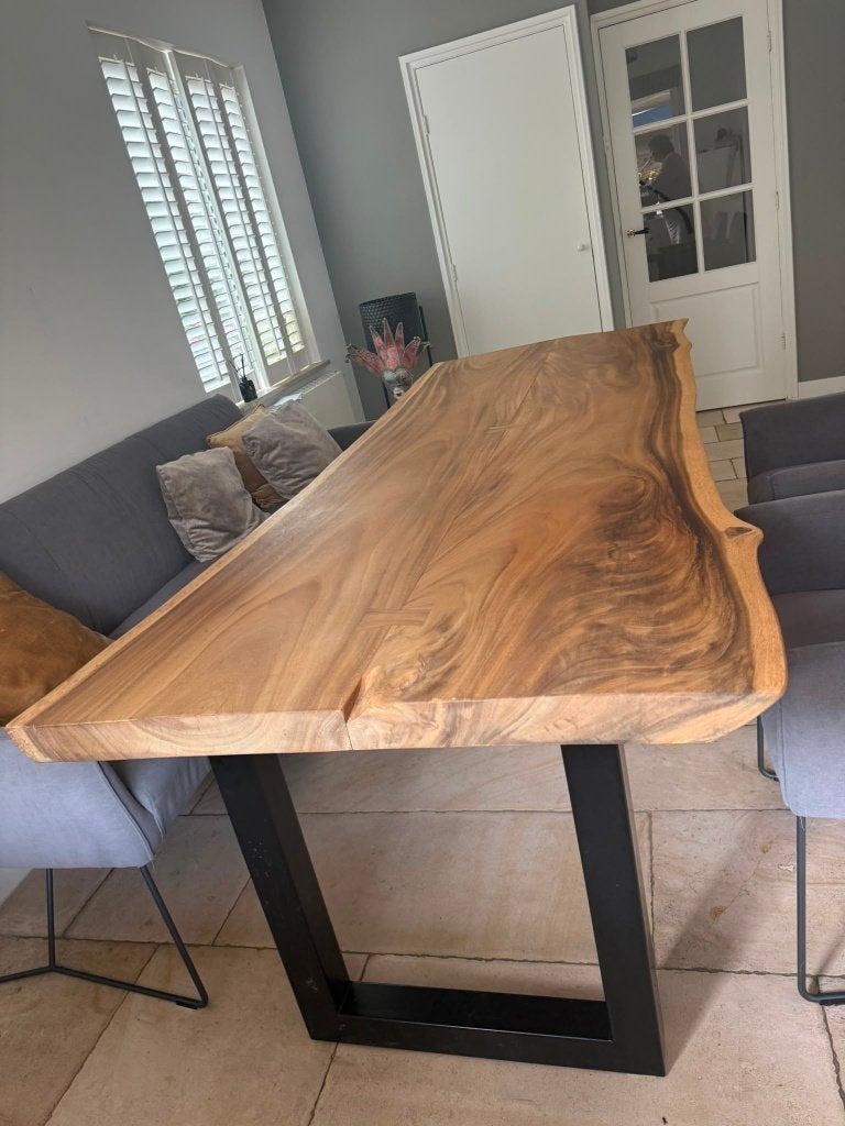 Massief walnoten eettafel, Ophalen, 200 cm of meer, 50 tot 100 cm, Zo goed als nieuw