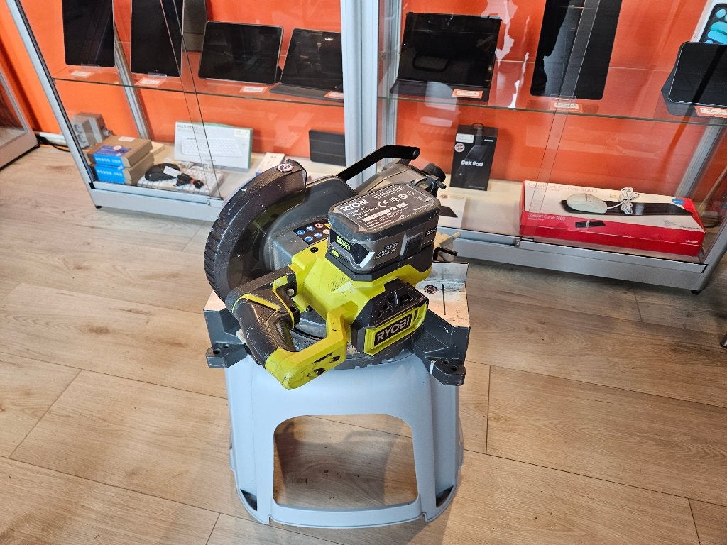 Ryobi  Accu-afkort- en verstekzaag EMS190DC + Accu + Lader, Overige typen, Ophalen of Verzenden, Zo goed als nieuw, 30 tot 70 mm