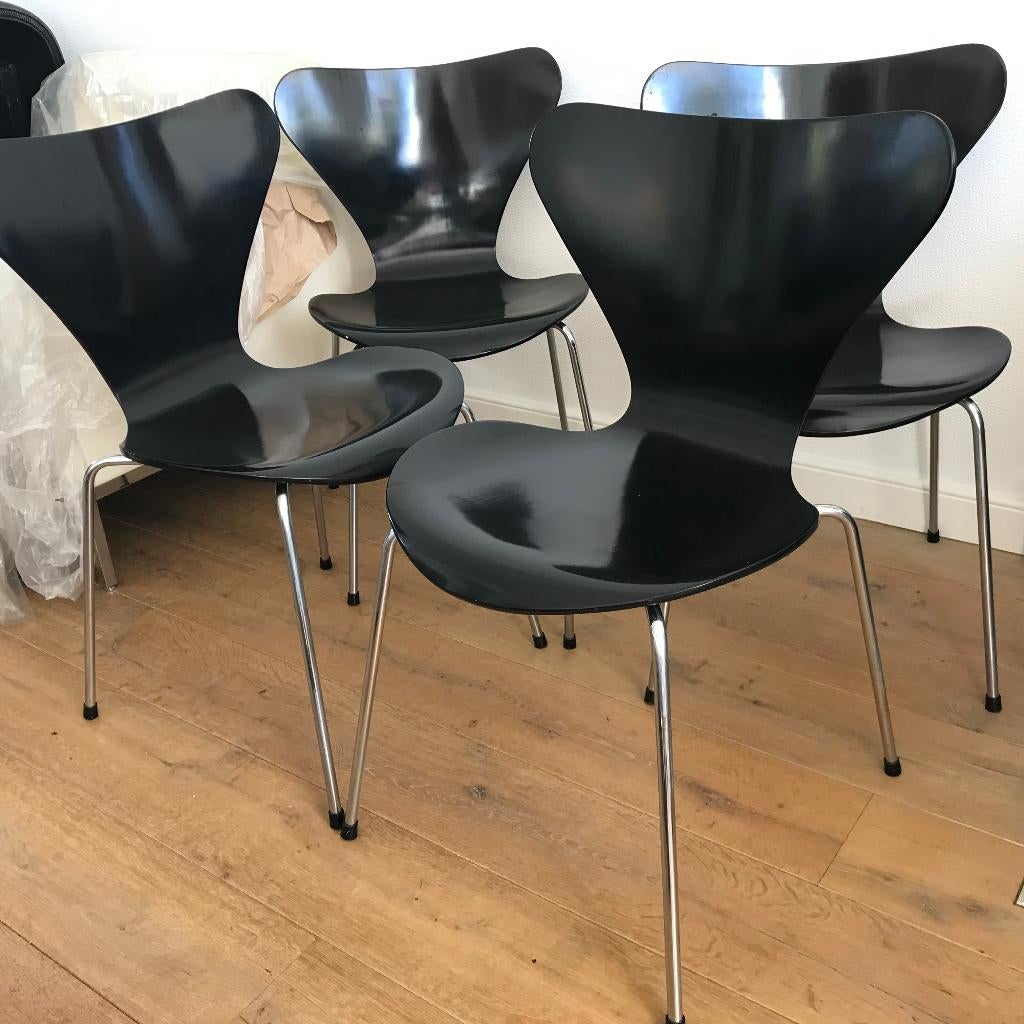4 Vintage Fritz Hansen 3107 vlinder stoel zwart retro, Gebruikt, Zwart, Ophalen of Verzenden, Nvt