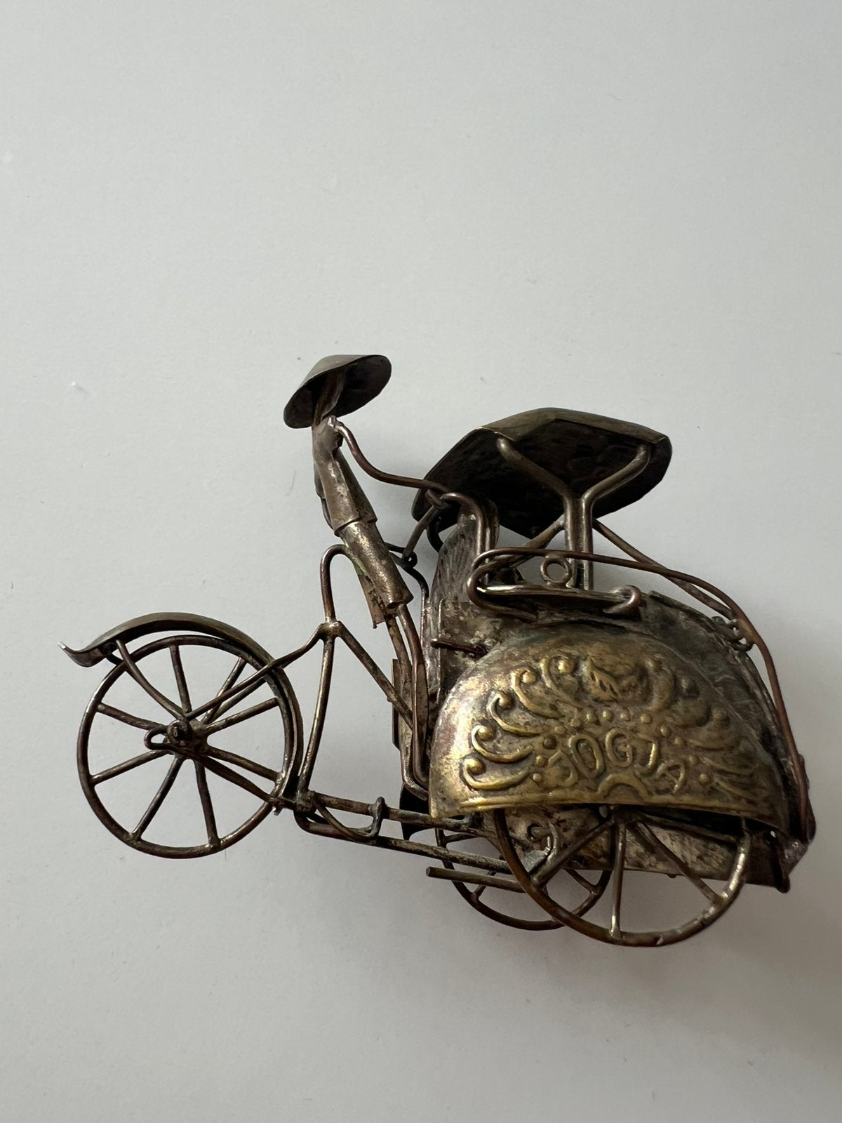 Riksja riksha bedjak miniatuur filigrain yogya verzilverd, Ophalen of Verzenden