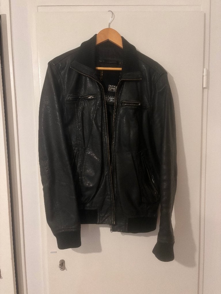 leren jas jack & jones maat L, Kleding | Heren, Jassen | Zomer, Maat 52/54 (L), Zwart, Ophalen of Verzenden, Gedragen