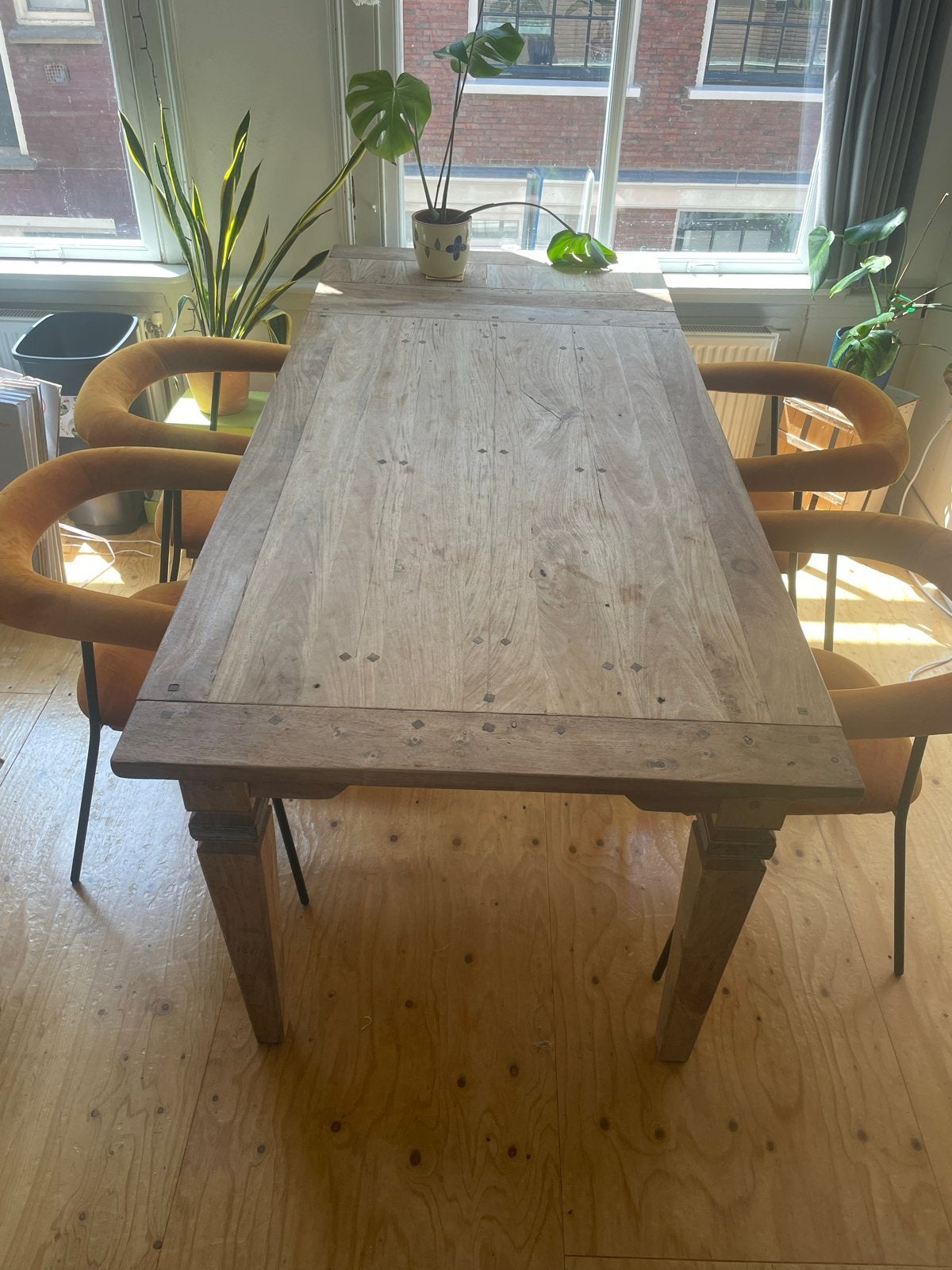 Uitschuifbare teakhouten tafel met losse opzetstukken, Ophalen, Gebruikt, 100 tot 150 cm, Teakhout