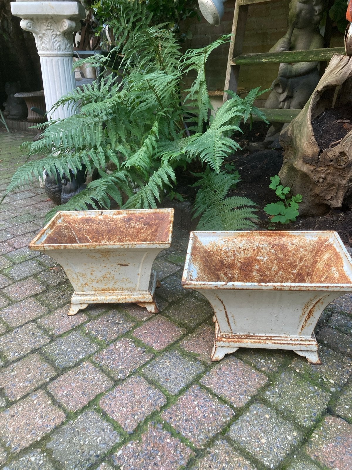 Set van 2 gietijzeren  bloembakken, Ophalen, Gebruikt, Minder dan 30 cm, Balkon