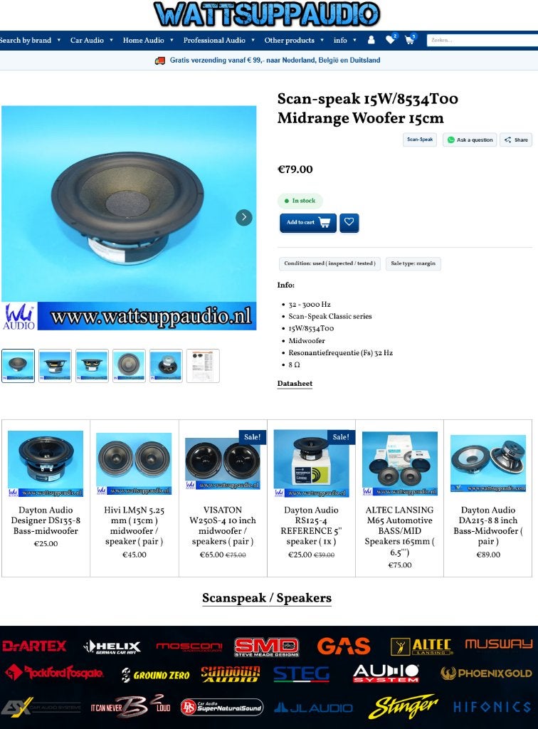 Scan-speak 15W/8534T00 Midwoofer 15cm Speaker, Overige merken, Gebruikt, ., Overige typen