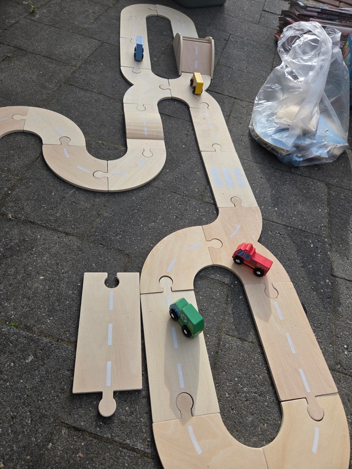 Houten puzzelbaan: weg en water, dubbelzijdig, Ophalen