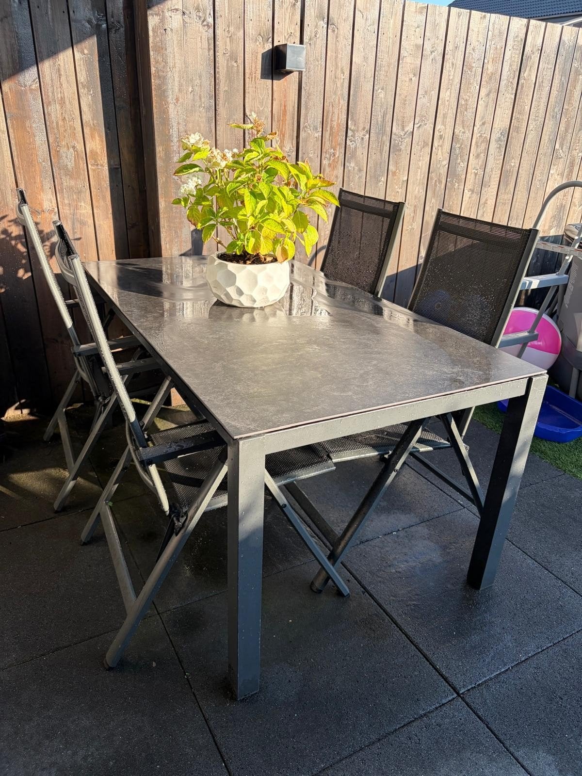 Stevige tuintafel met 4 stoelen, Tuin en Terras, Ophalen of Verzenden, Gebruikt