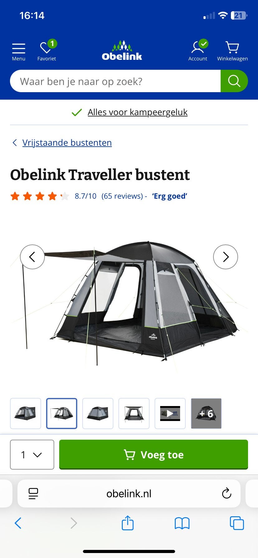 Obelink Traveller bustent met binnentent, Caravans en Kamperen, Ophalen, Zo goed als nieuw, Tot en met 4