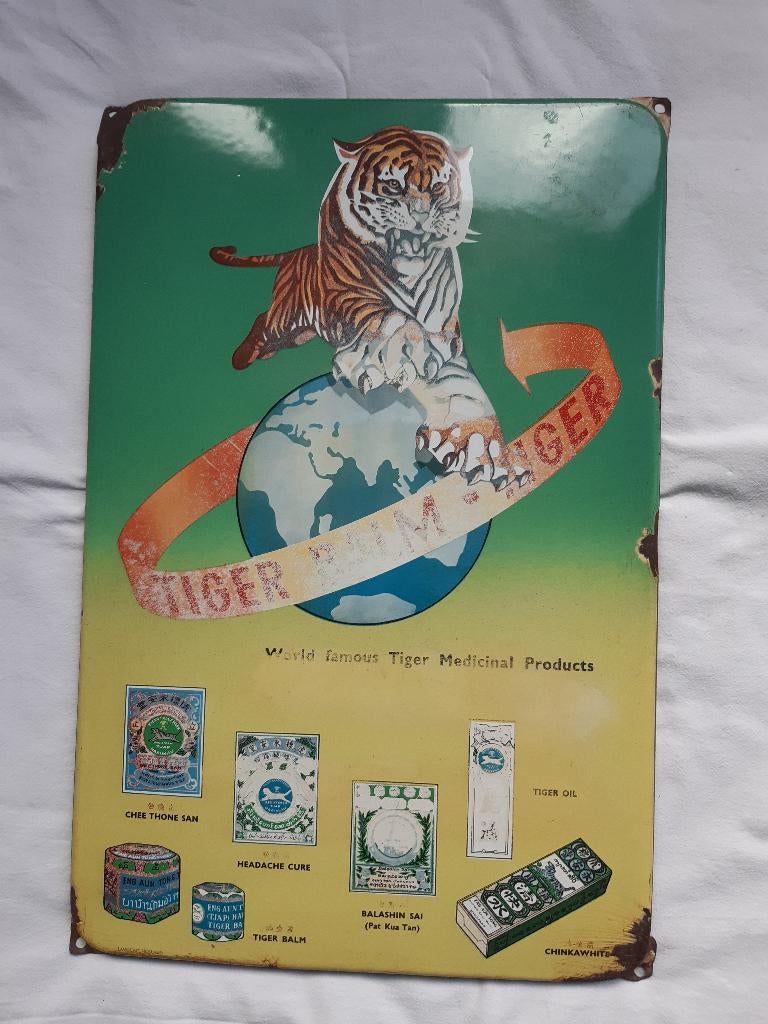 orgineel emaille bord jaren 50 met afbeelding tijger, Ophalen of Verzenden