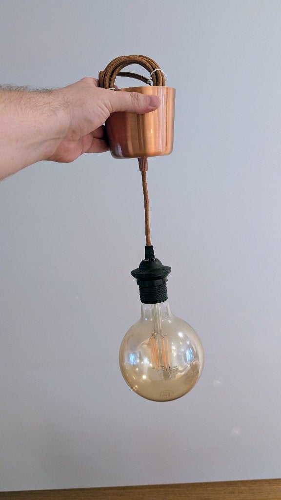 Industrial Copper Pendant Lamp with Large LED Bulb, Ophalen, Gebruikt, Glas