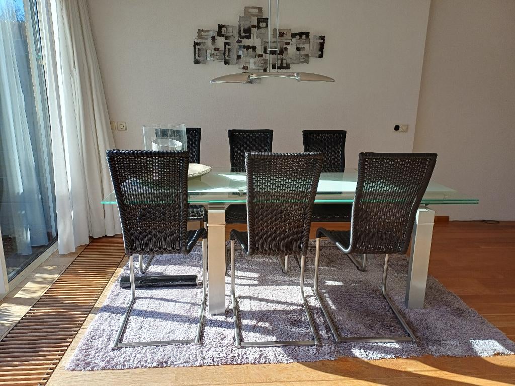 Eetkamer tafel met zes stoelen, Ophalen, Gebruikt, 4 tot 6 stoelen