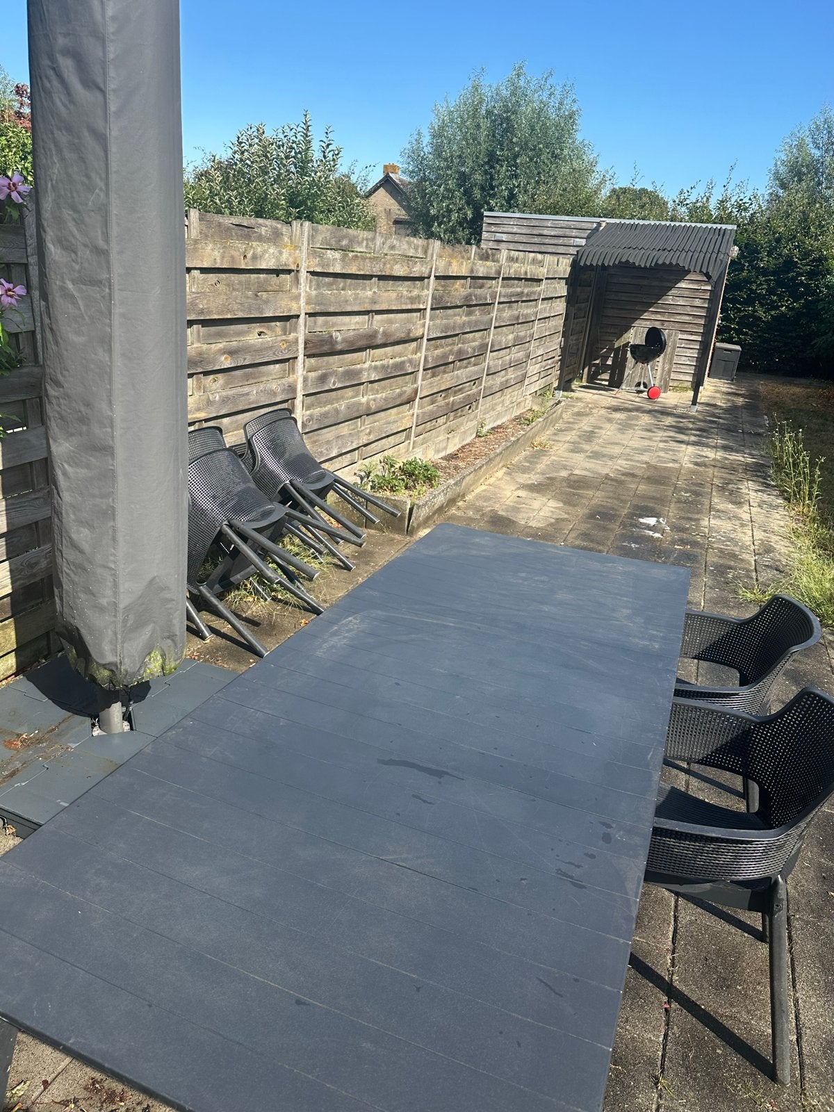 Ruime tuinset 240cm lang met 6 stoelen, Ophalen, Kunststof, Eettafel, 6 zitplaatsen