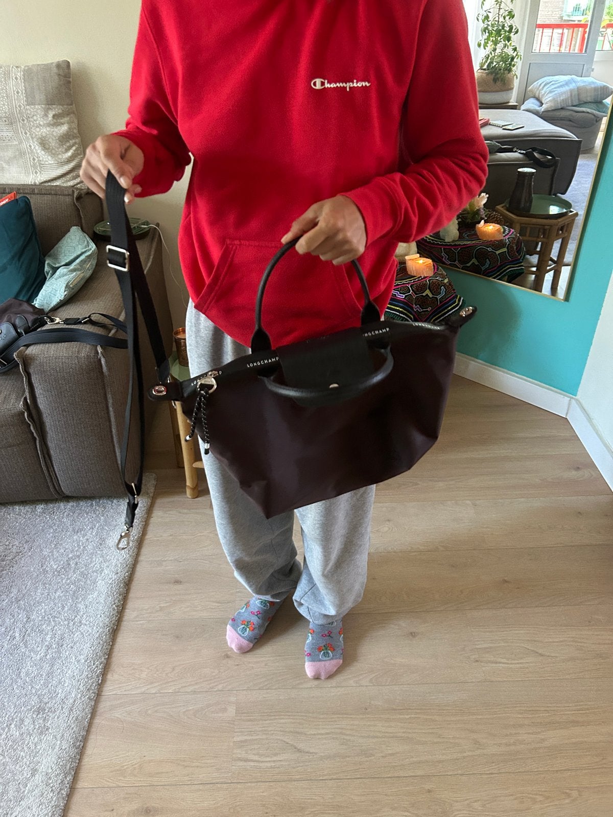 Longchamp Le Pliage schoudertas - Gebruikt, Ophalen of Verzenden, Gebruikt, Bruin, Schoudertasje