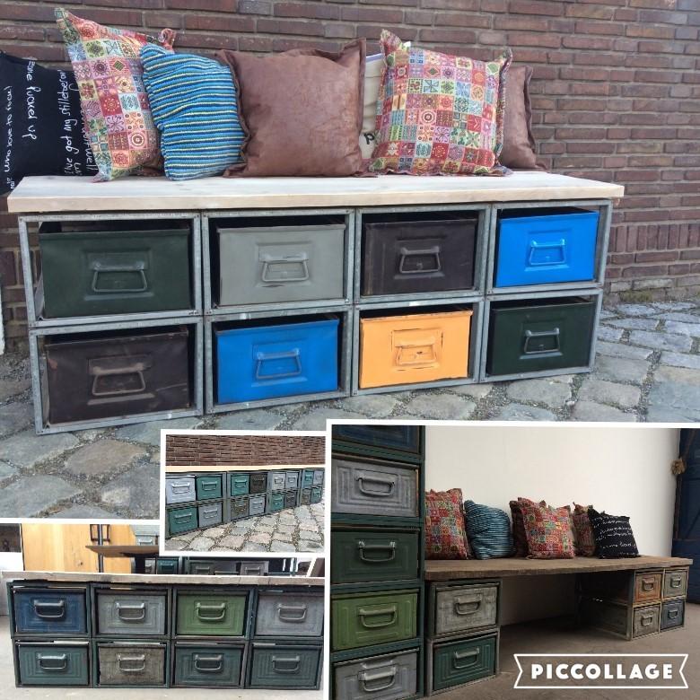 Industriële Ladekast Kast Bank Dressoir TV-kast Stapelbakken, Nieuw, Ophalen of Verzenden, Minder dan 100 cm, Metaal
