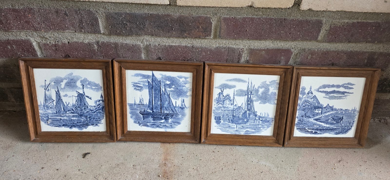 Set van 4 Delfts Blauwe tegeltableaus in lijst, Antiek en Kunst, Antiek | Wandborden en Tegels, Ophalen of Verzenden
