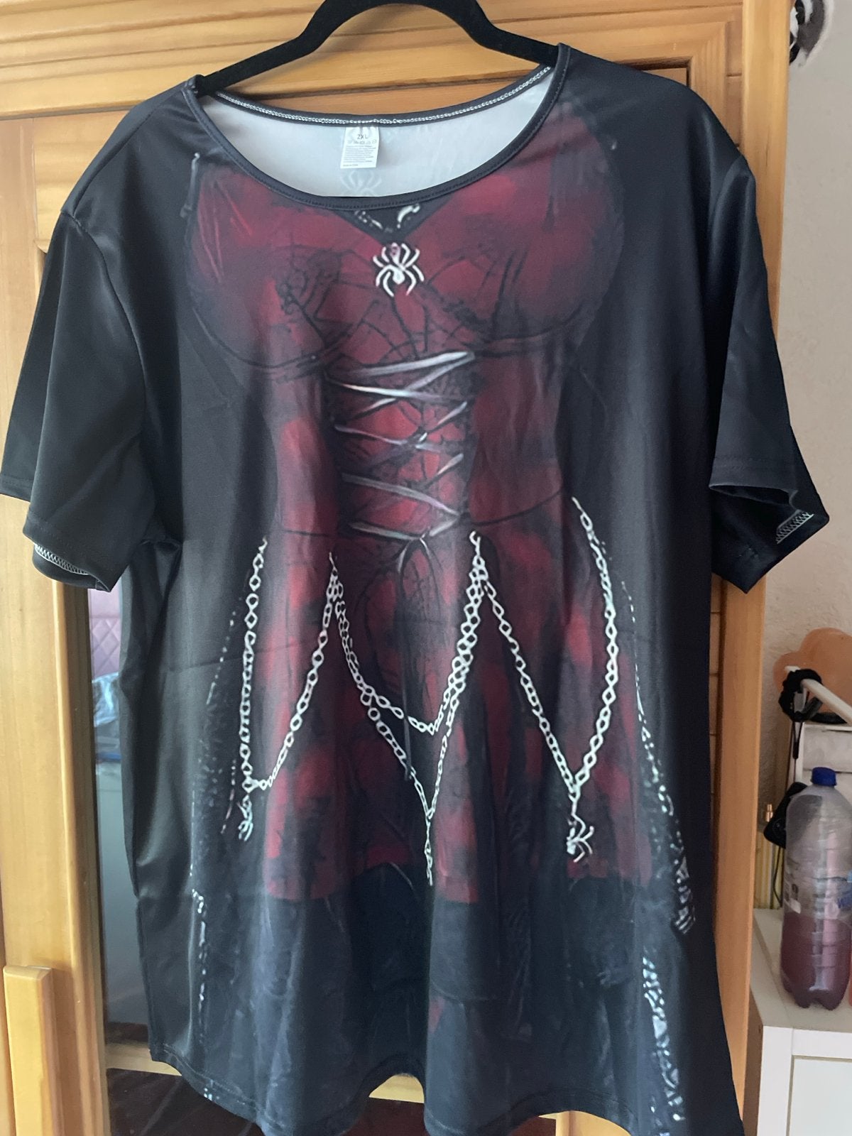 2XL Gothic T-shirt met spinnenweb en ketting print, Ophalen of Verzenden, Nieuw, Zwart, Shirt of Top