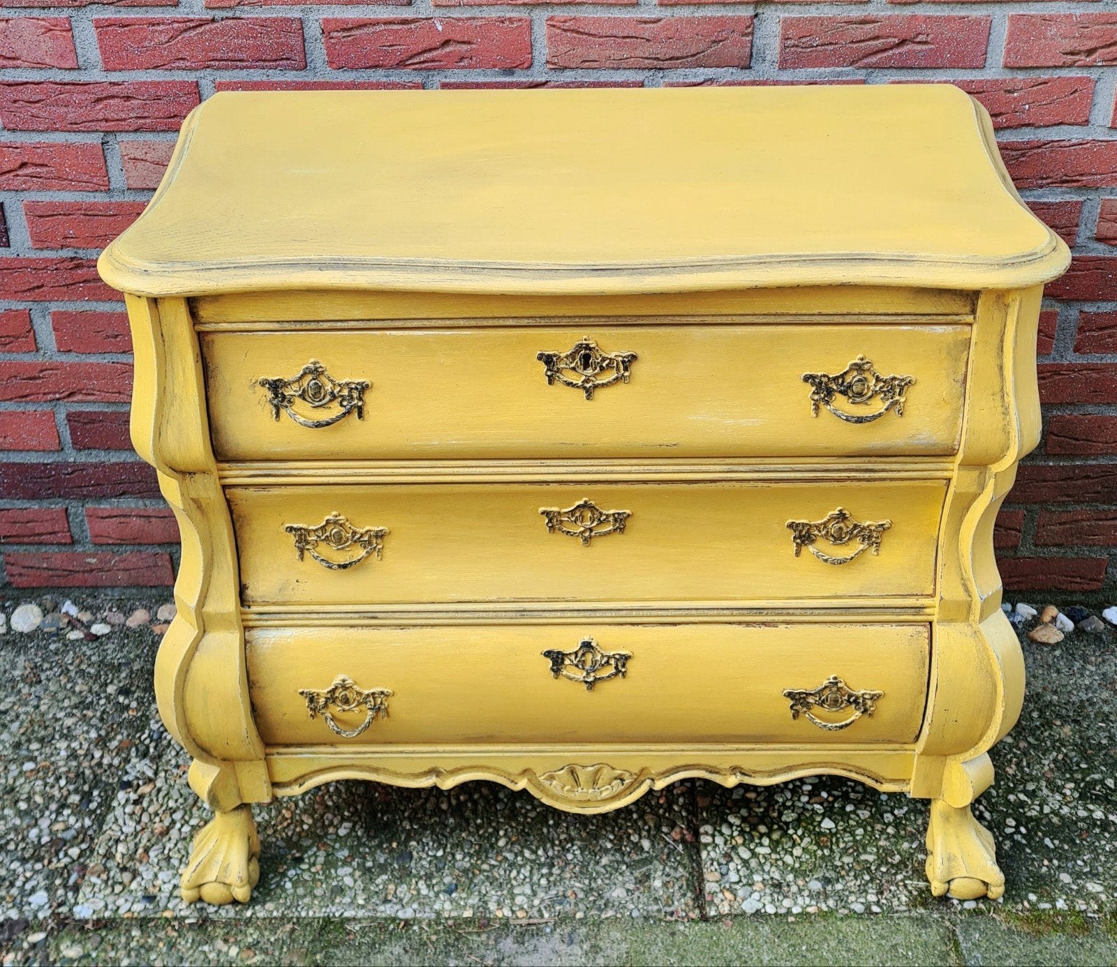brocante boho buikkastje ladenkastje vintage zacht geel, Ophalen, Brocante landelijk bohemian, Eikenhout, 50 tot 100 cm