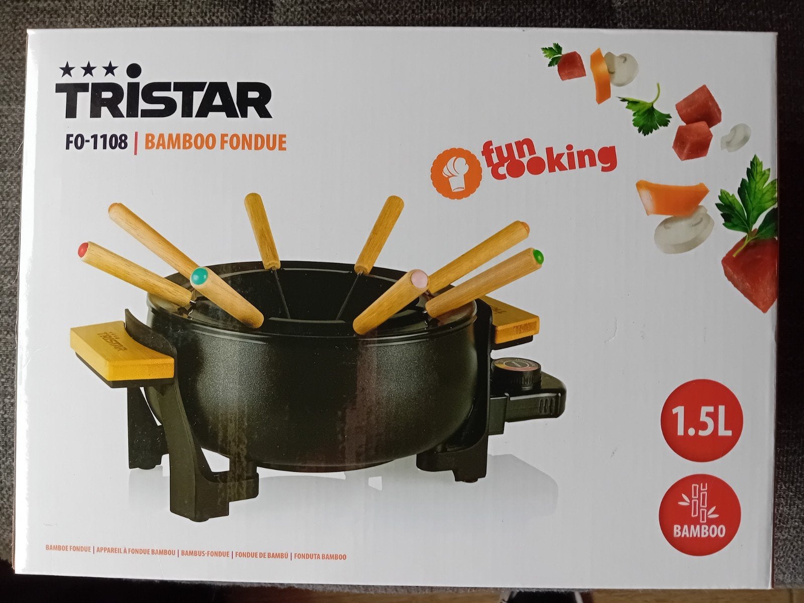Nieuwe Tristar FO-1108 Bamboo Fondue - 1.5L, Tristar, Nieuw, Fondueset, Elektrisch