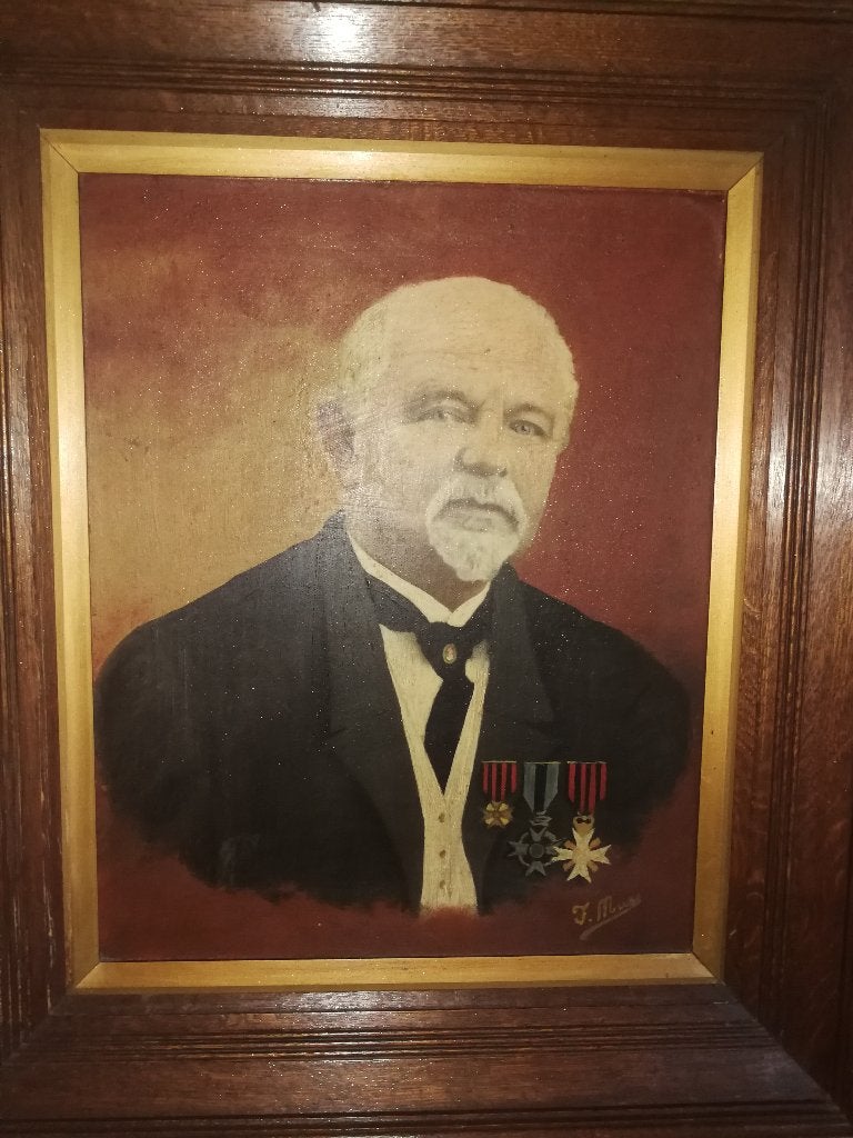 Antiek portret in olieverf, F. Maes, Ophalen, Bijzondere lijst
