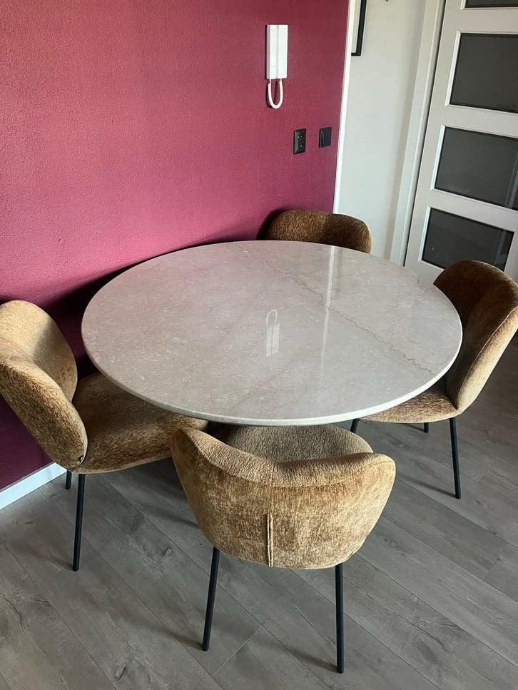 Marmeren eettafel + eetkamerstoelen ( eethoek tafel stoelen), Ophalen, Overige materialen, 100 tot 150 cm, Rond