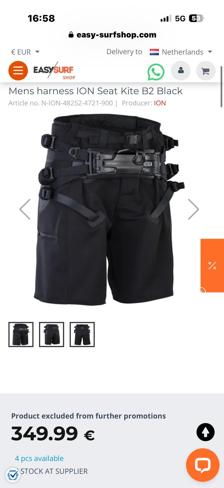 2025 ION B2 Shorts - Kitesurf Trapeze - Maat L (Heren), Watersport en Boten, Gebruikt, Trapeze, Geen board, Ophalen of Verzenden