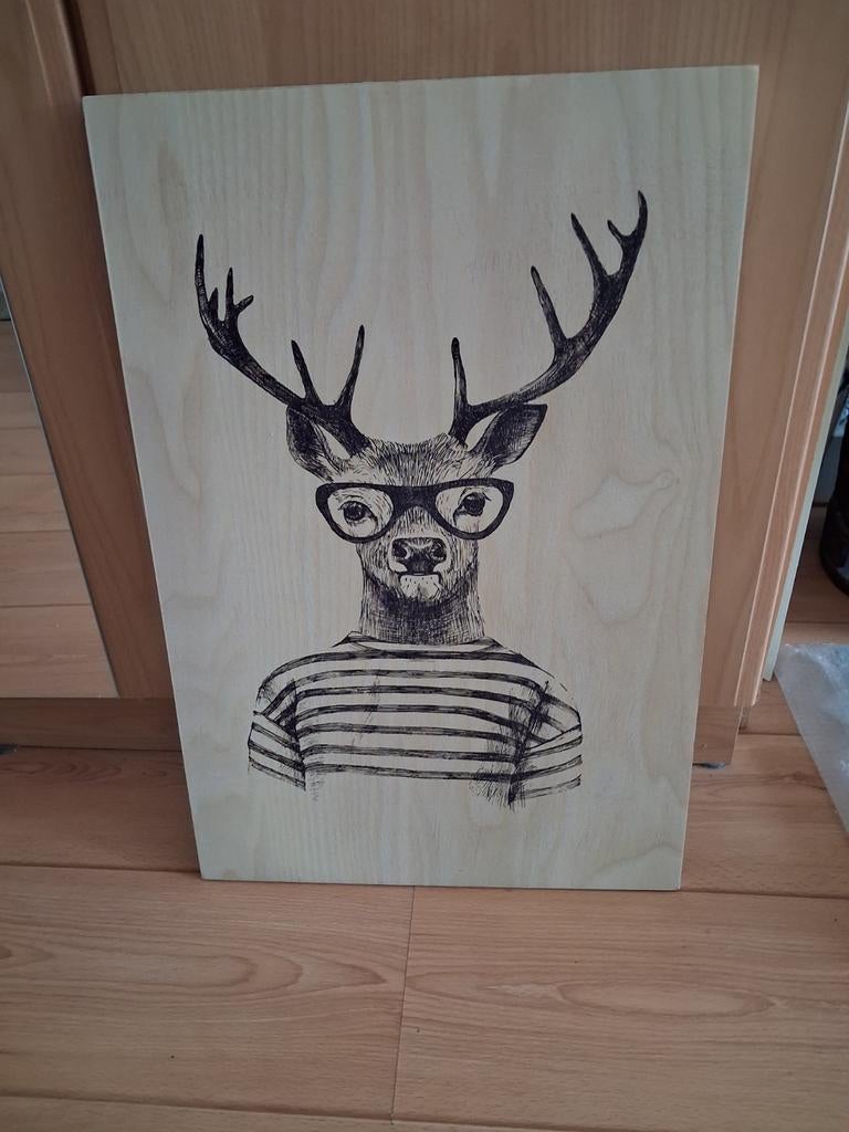 Houten wanddecoratie met hipster hert, Ophalen of Verzenden