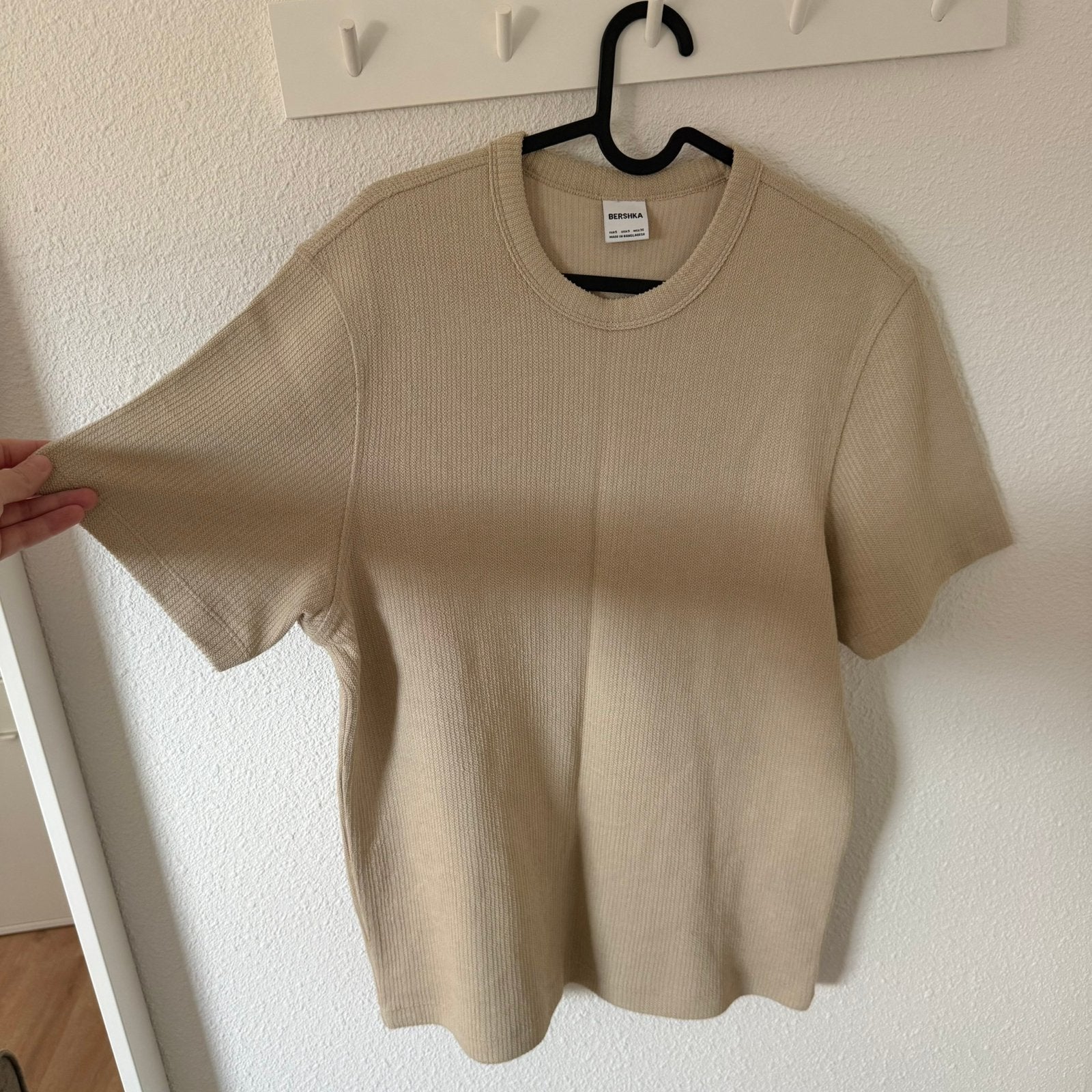 Bershka Beige Geribbeld T-Shirt Maat S, Beige, Ophalen of Verzenden, Zo goed als nieuw, Bershka