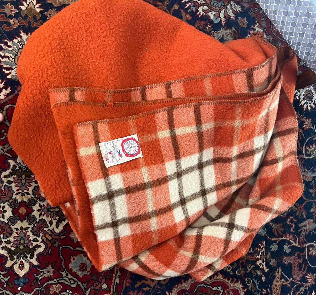 Groot formaat vintage wollen deken, Ophalen, Gebruikt, Wol, 195 cm