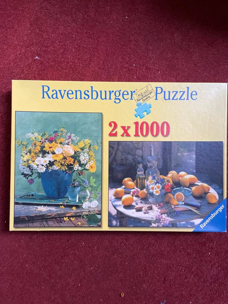 Ravensburger Puzzel 2x1000 stukjes - Bloemen & Citroenen, Ophalen of Verzenden, 500 t/m 1500 stukjes, Gebruikt, Legpuzzel
