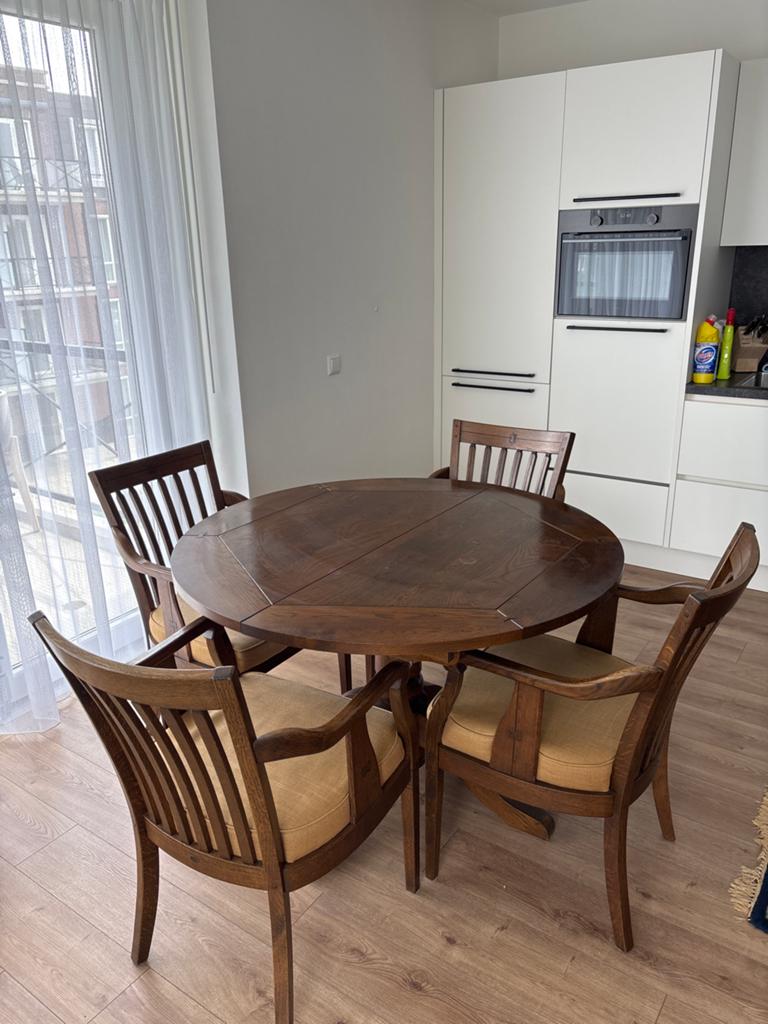 Uitschuifbare ronde eettafel, 120-160 cm, Gebruikt, 100 tot 150 cm, Rond, Ophalen of Verzenden