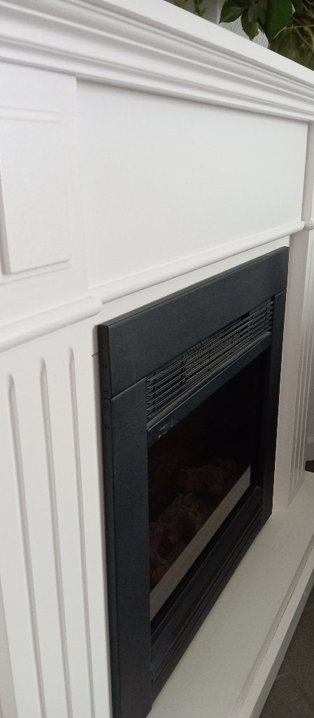 schouw met electrische openhaard, Ophalen, Gebruikt, Vrijstaande haard, Elektrische haard