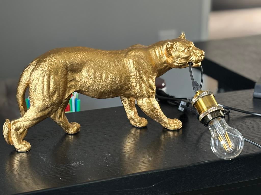 Luipaard staande / Tafel Lamp Goudkleur, Ophalen of Verzenden, Zo goed als nieuw