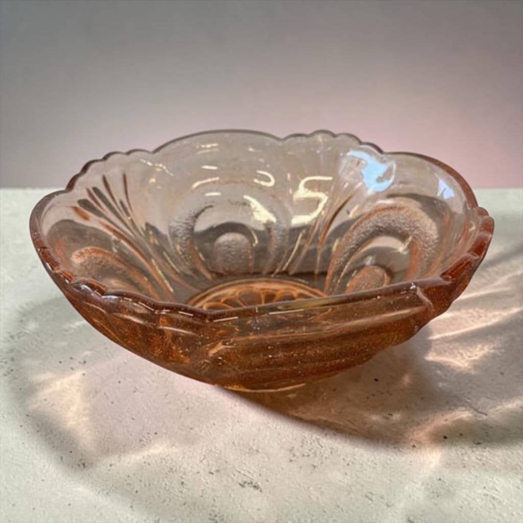 vintage zalmroze art deco glazen schaal / kom, Ophalen, Rond, Glas