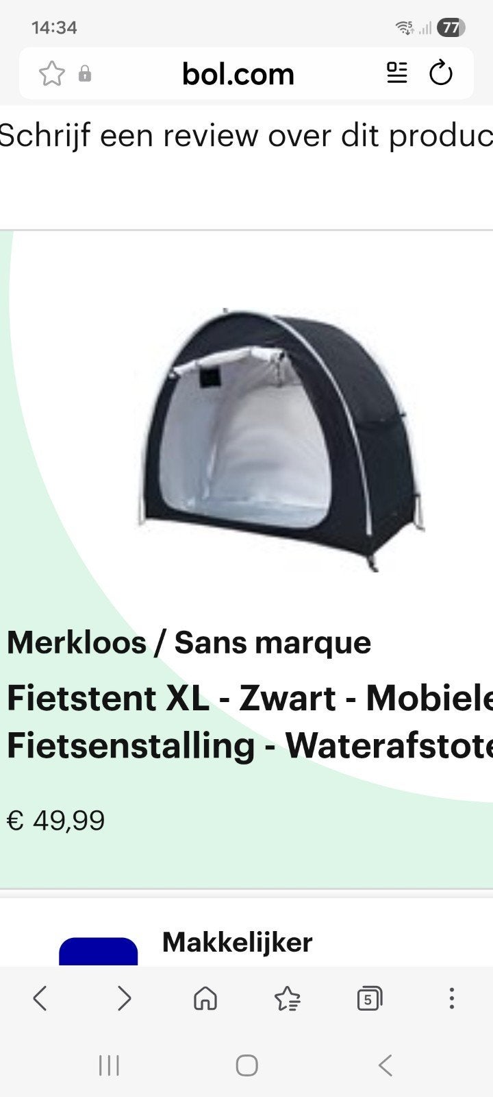 te koop fietstent, Ophalen, Nieuw, Tot en met 2