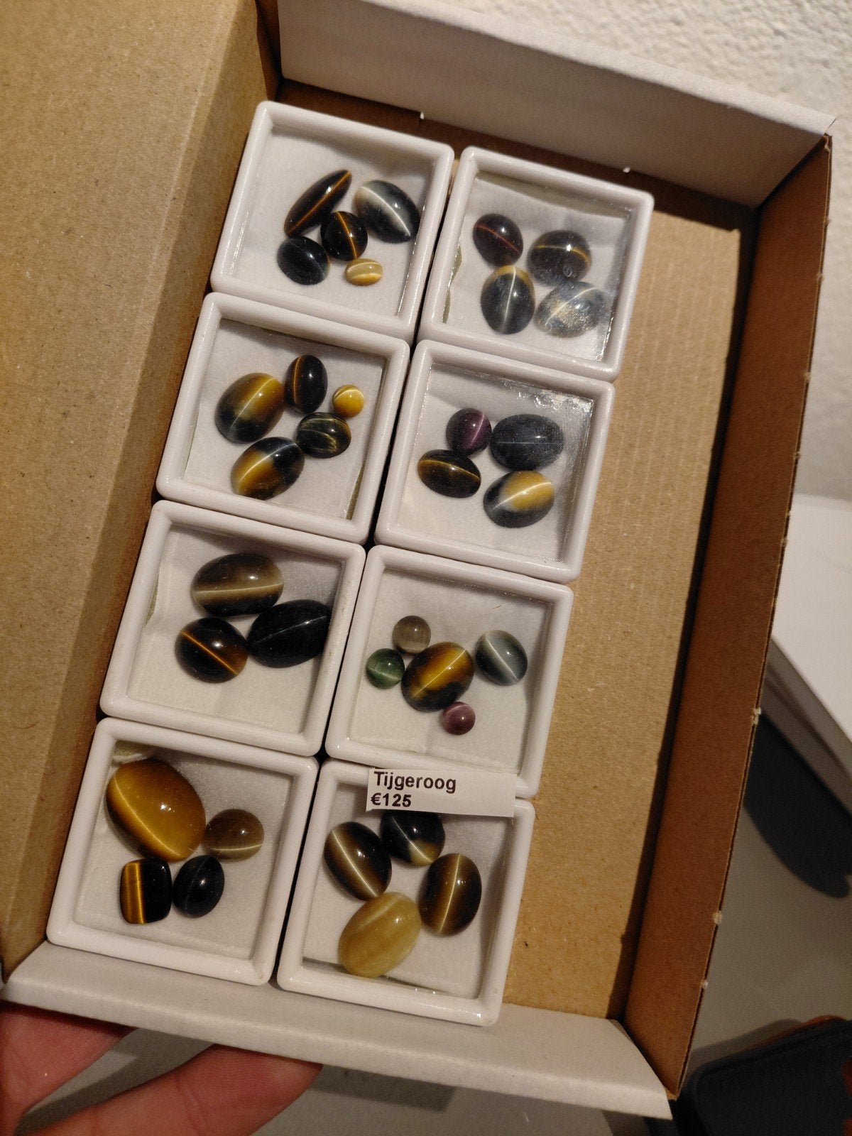 Doos met tijgeroog geslepen cabochons, Ophalen of Verzenden, Nieuw