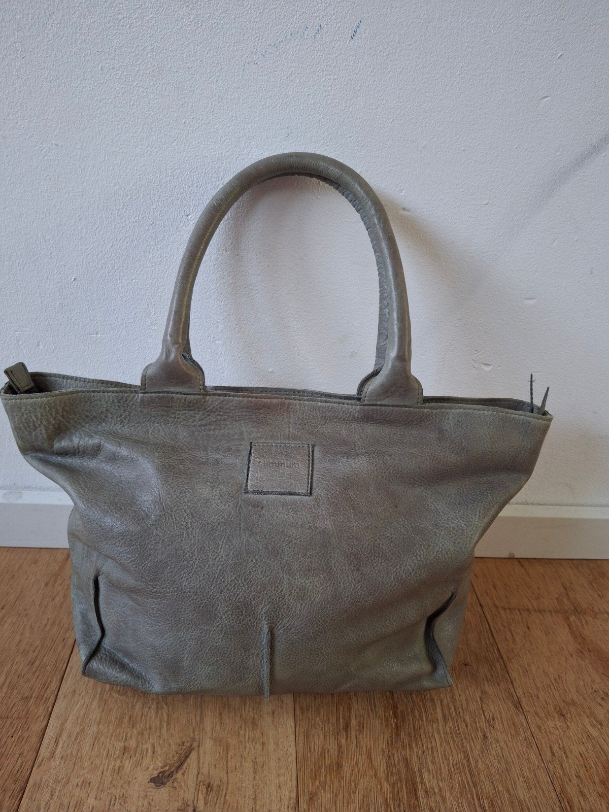 Summmum handtas van echt leer grijs/taupe, Ophalen of Verzenden, Gebruikt, Grijs, Handtas